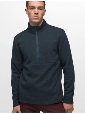 PrAna Route Tracker Navy 1/4 Zip Pocket Wool Blend Sweater Men's Large